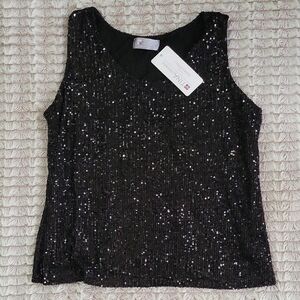 Made In Italy Elegant Black Sequin Tank Top
